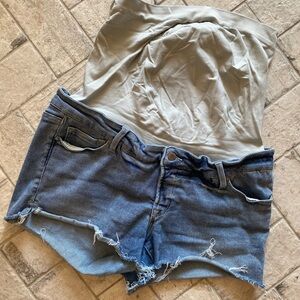 Blanqi Maternity Blue Distressed Denim Cutoff Shorts